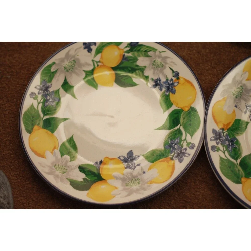 Royal Norfolk Lemon Dinner Plate Yellow Fruit Ceramic 10.5- Set of 4